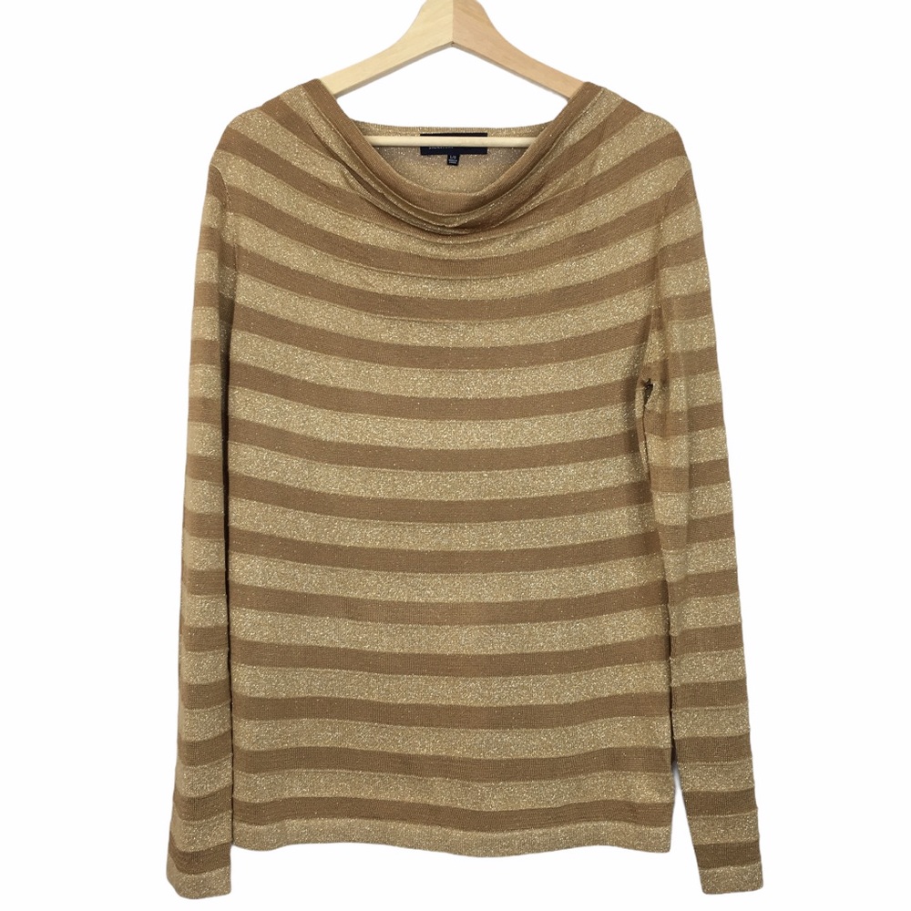 Jones New York Metallic Striped Cowl Neck Long Sleeve Sweater